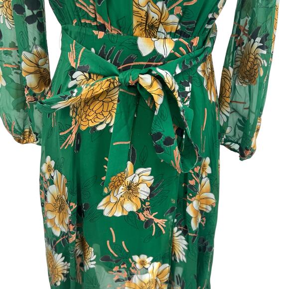 Alice + Olivia Coco Dress Floral Print Long Sleeve Silk Green Size‎ US 2 - Picture 5 of 16